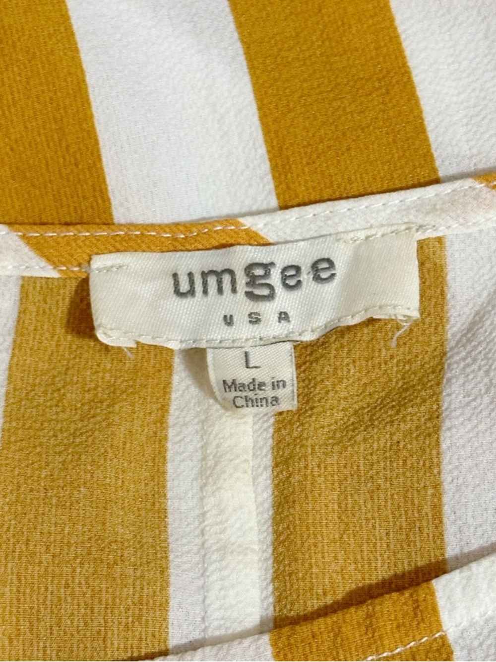 Umgee Large Mustard White Striped Oversized Blouse Cuffed Sleeve Top Large - Picture 4 of 5